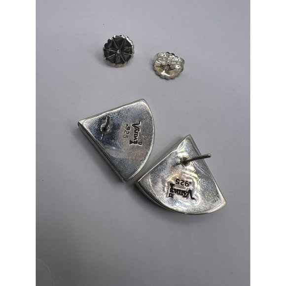 Vintage PETER VAJDA Southwest NM STERLING SILVER EARRINGS Blue Lapis MOP Inlay - Picture 6 of 9